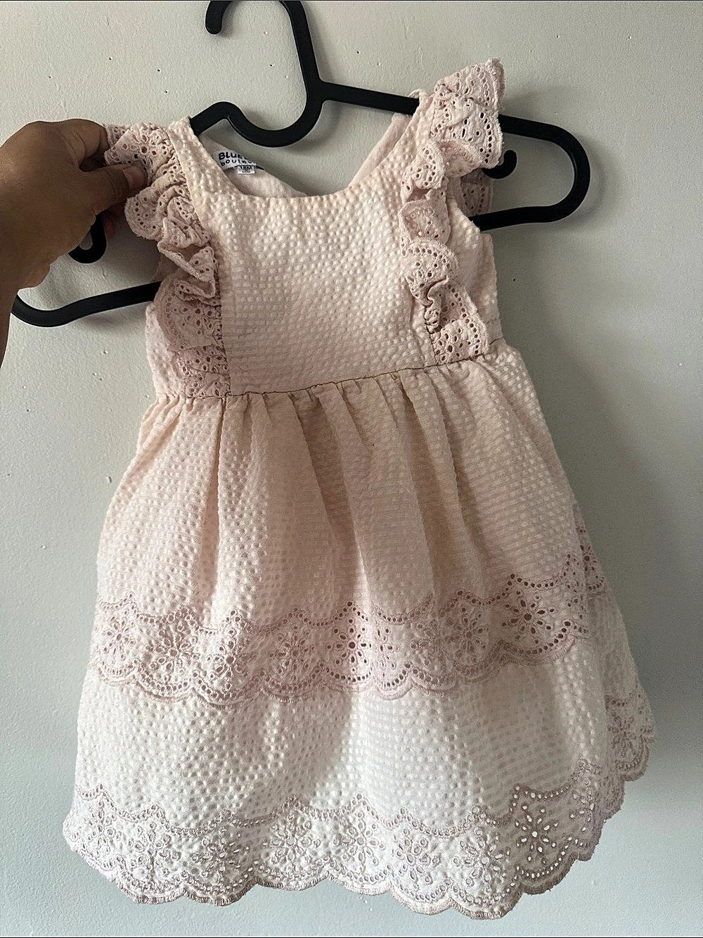 Baby Girls Eyelet Dress Pink & White 18M Like New